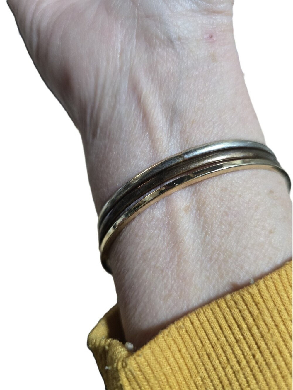 Set of 3 Stacked Metal Bangle Bracelets Silver & Gold Tone - Picture 4 of 4